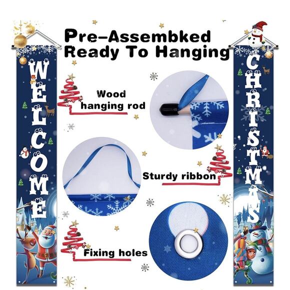 YUFOL Blue Christmas Door Decorations for Outdoor Merry Christmas BannerHangi... - Picture 3 of 4